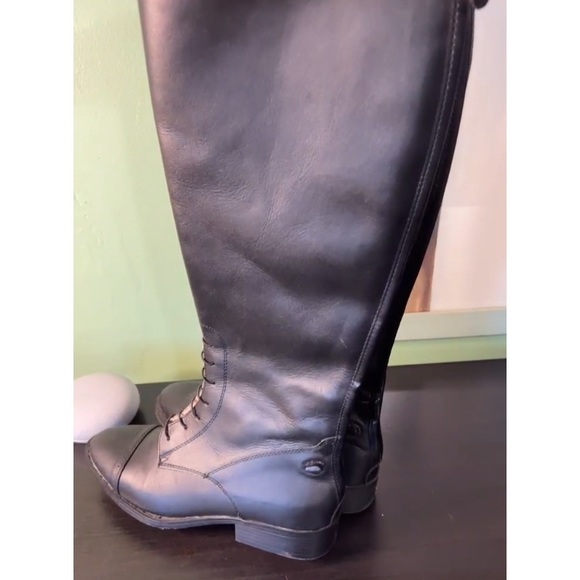 BLACK Real leather riding boots -  New - Size 7 - Picture 2 of 6